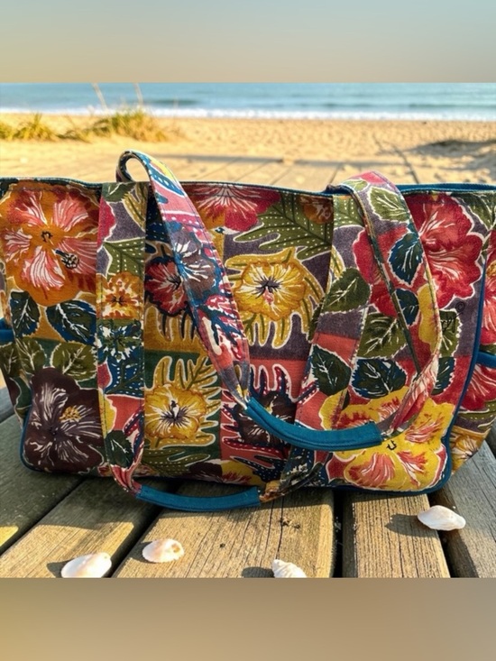 Handbags - Boho Canvas Floral Tote  Beach Bag - Multicolor